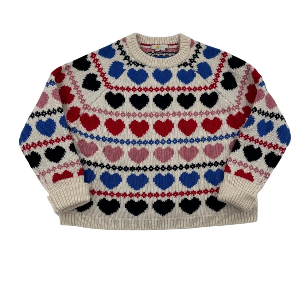 Boden Heart Fair Isle Sweater Womens Medium Ivory Chunky Wool Blend Excellent